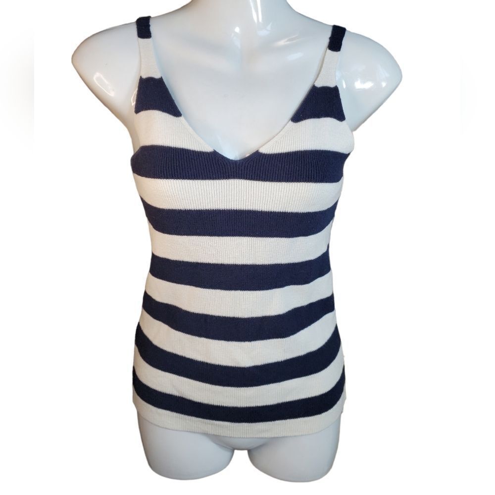 LOFT Blue and white striped knit v neck SP